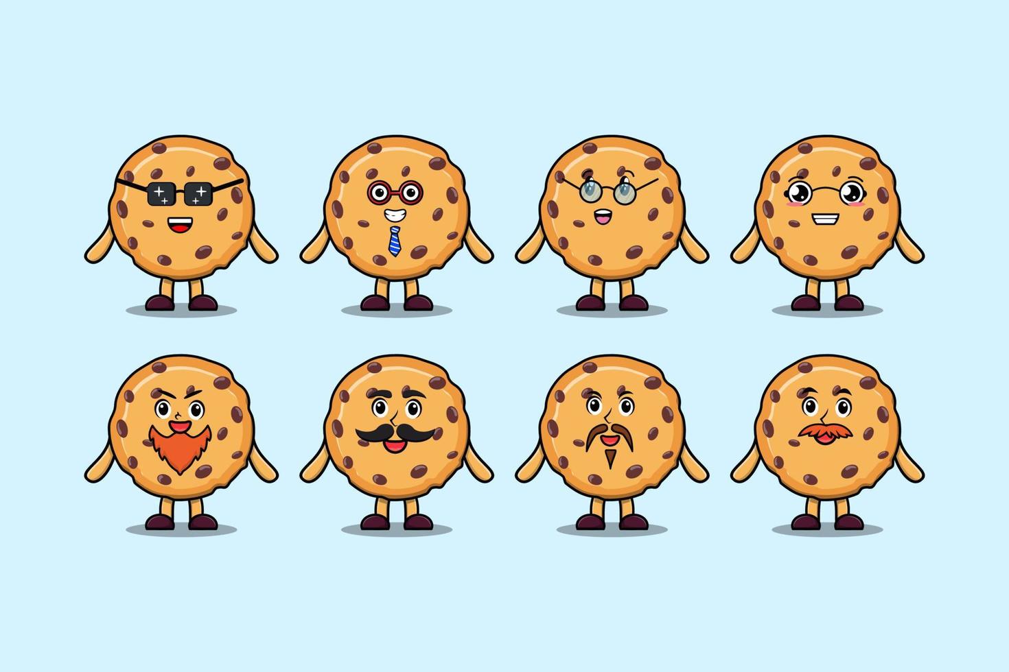 Establecer galletas kawaii cartoon diferentes expresiones vector