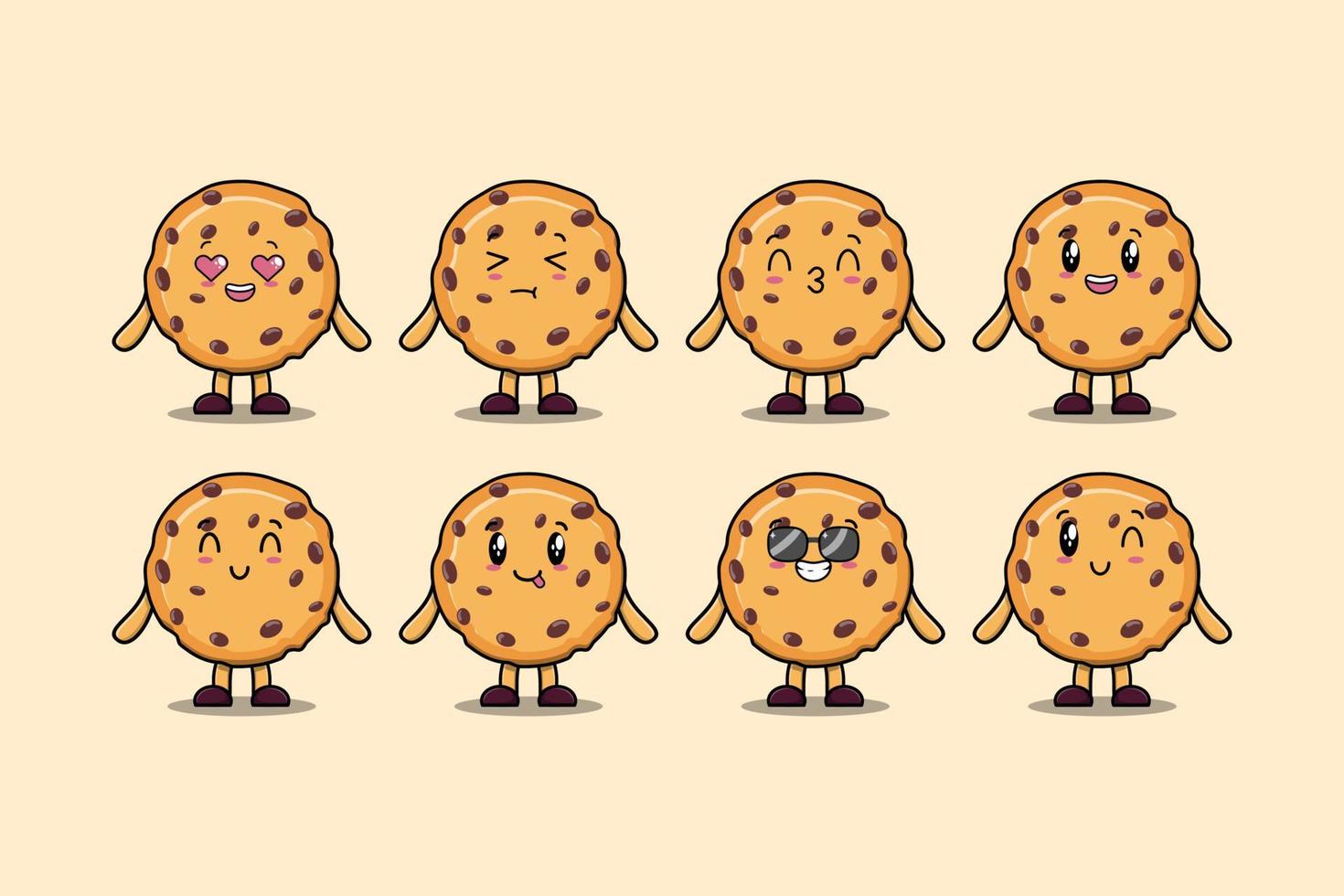 Set kawaii Biscuits cartoon different expressions vector