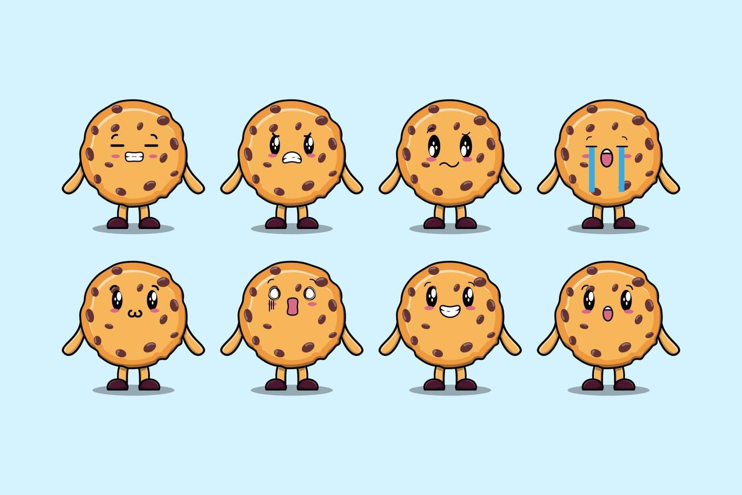 Set kawaii Biscuits cartoon different expressions vector