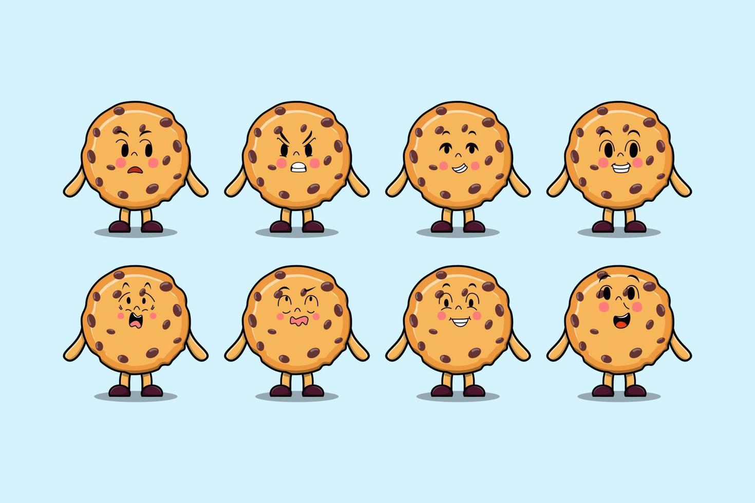Set kawaii Biscuits cartoon different expressions vector