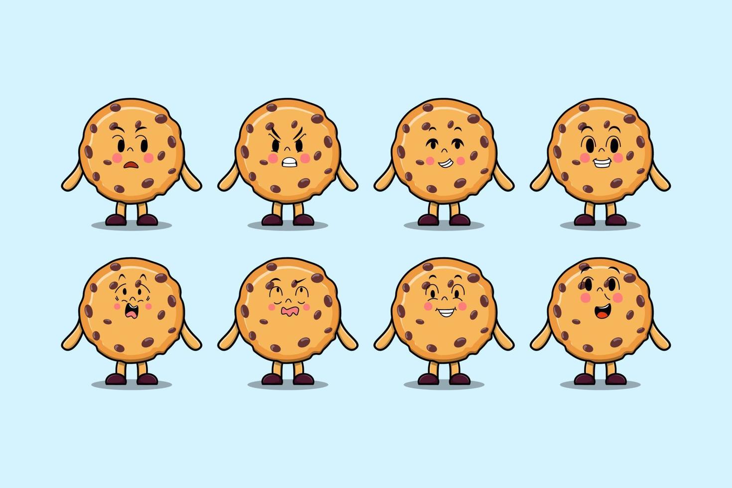 Establecer galletas kawaii cartoon diferentes expresiones vector