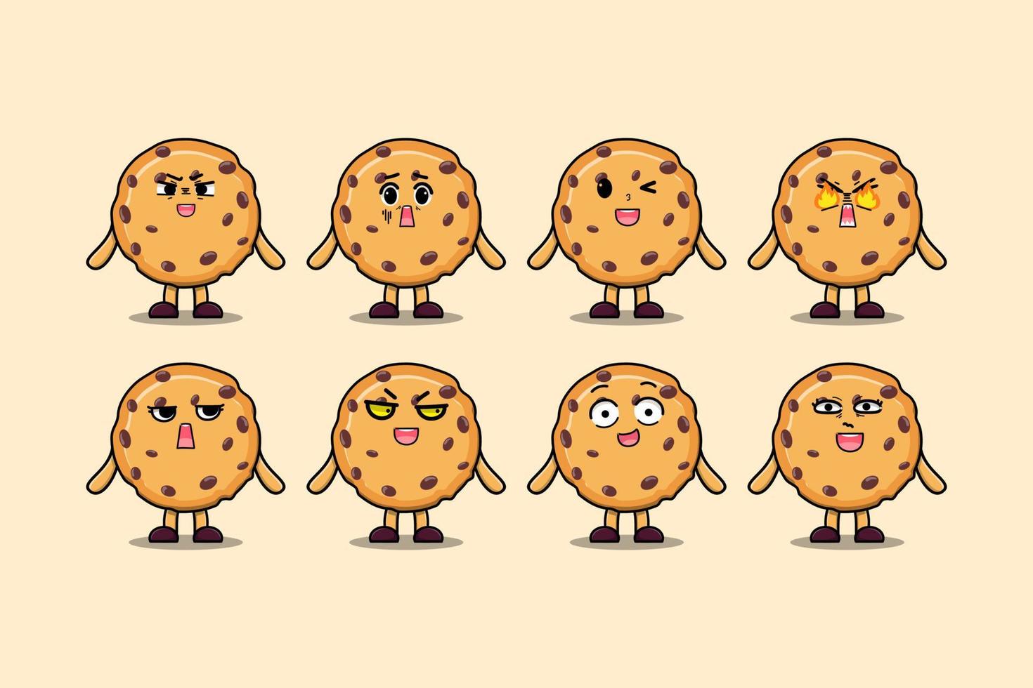 Set kawaii Biscuits cartoon different expressions vector