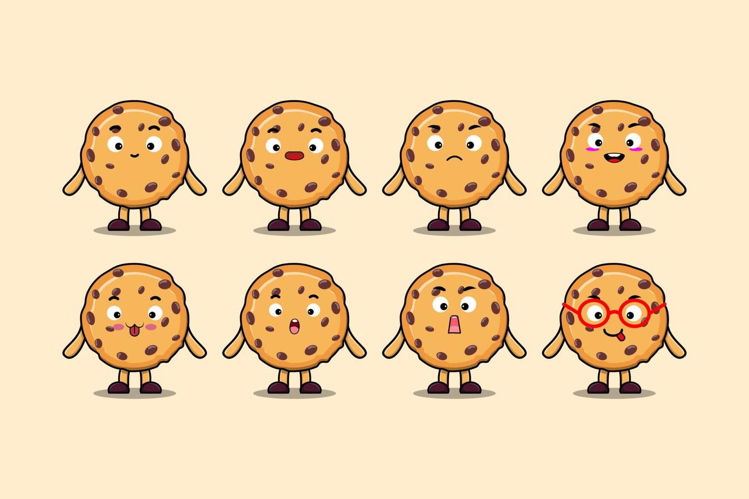 Set kawaii Biscuits cartoon different expressions vector