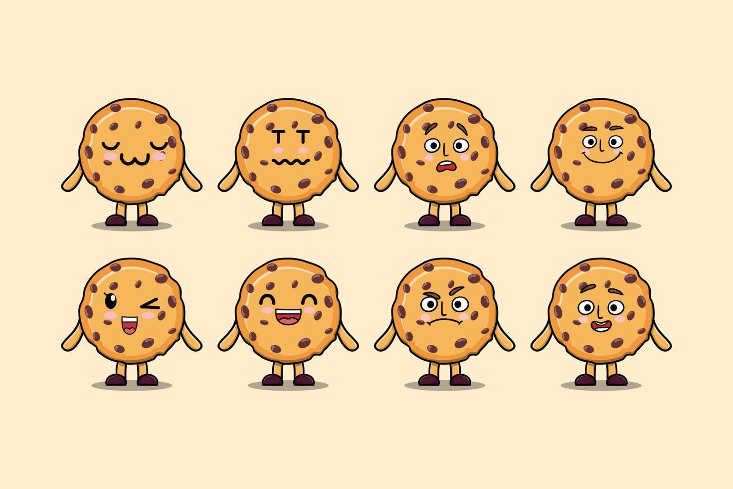 Set kawaii Biscuits cartoon different expressions vector