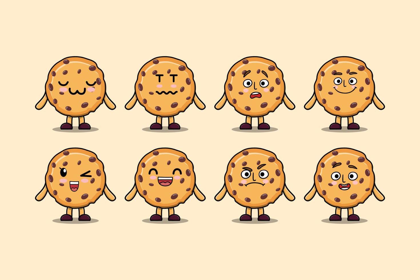 Establecer galletas kawaii cartoon diferentes expresiones vector