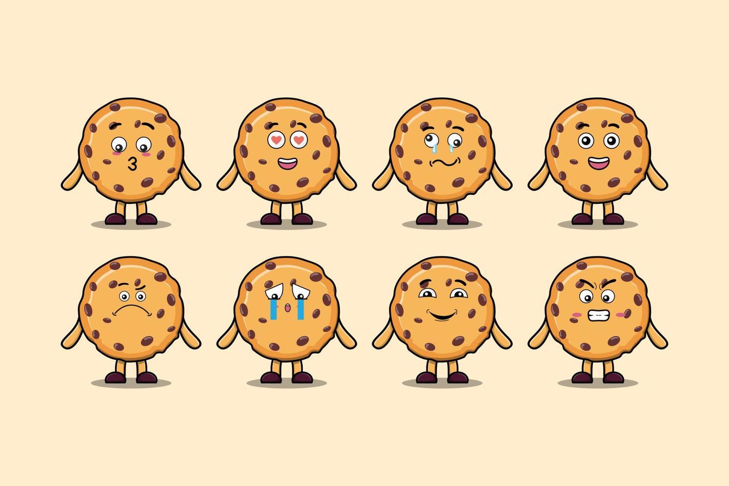 Set kawaii Biscuits cartoon different expressions vector