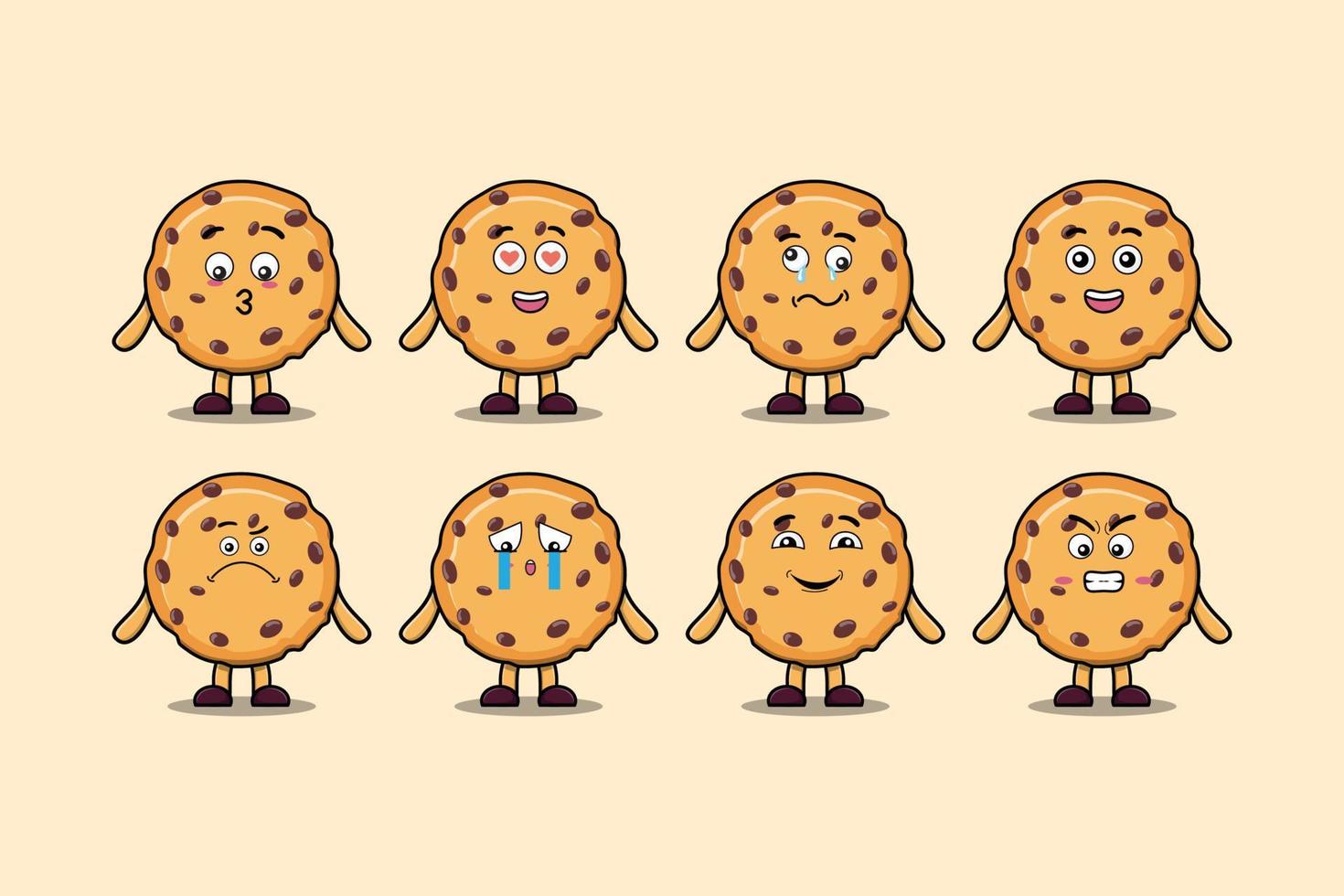 Establecer galletas kawaii cartoon diferentes expresiones vector