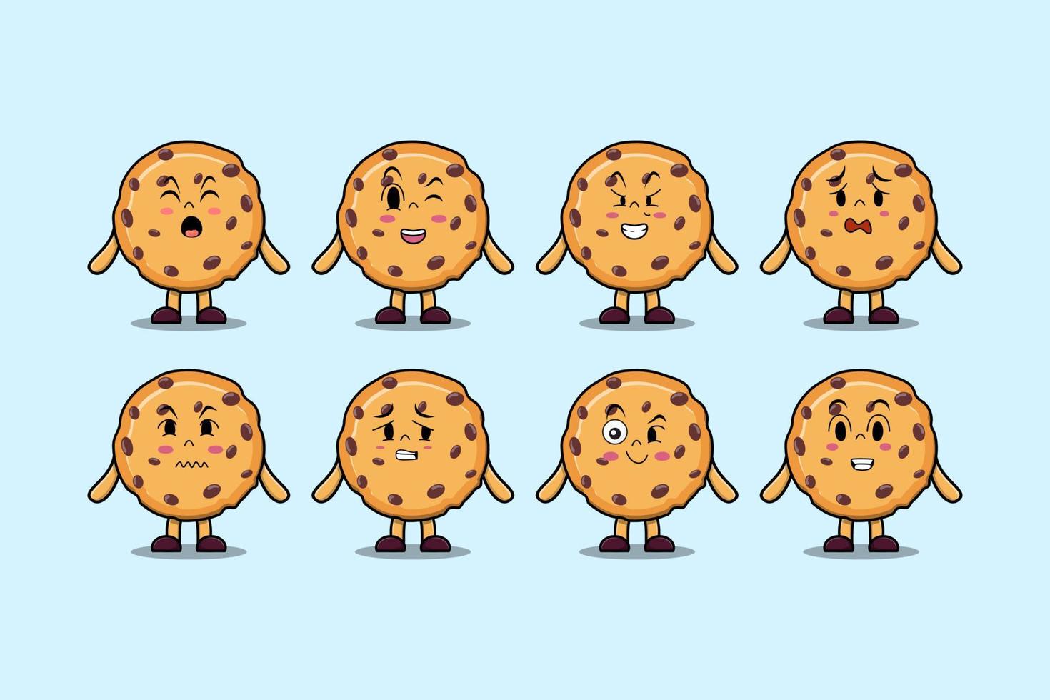 Establecer galletas kawaii cartoon diferentes expresiones vector