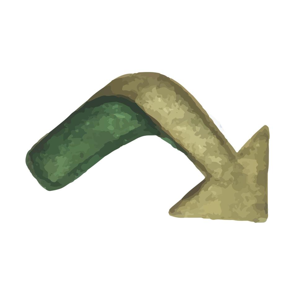 one arrow pointing down is painted in watercolor in gray-green color vector