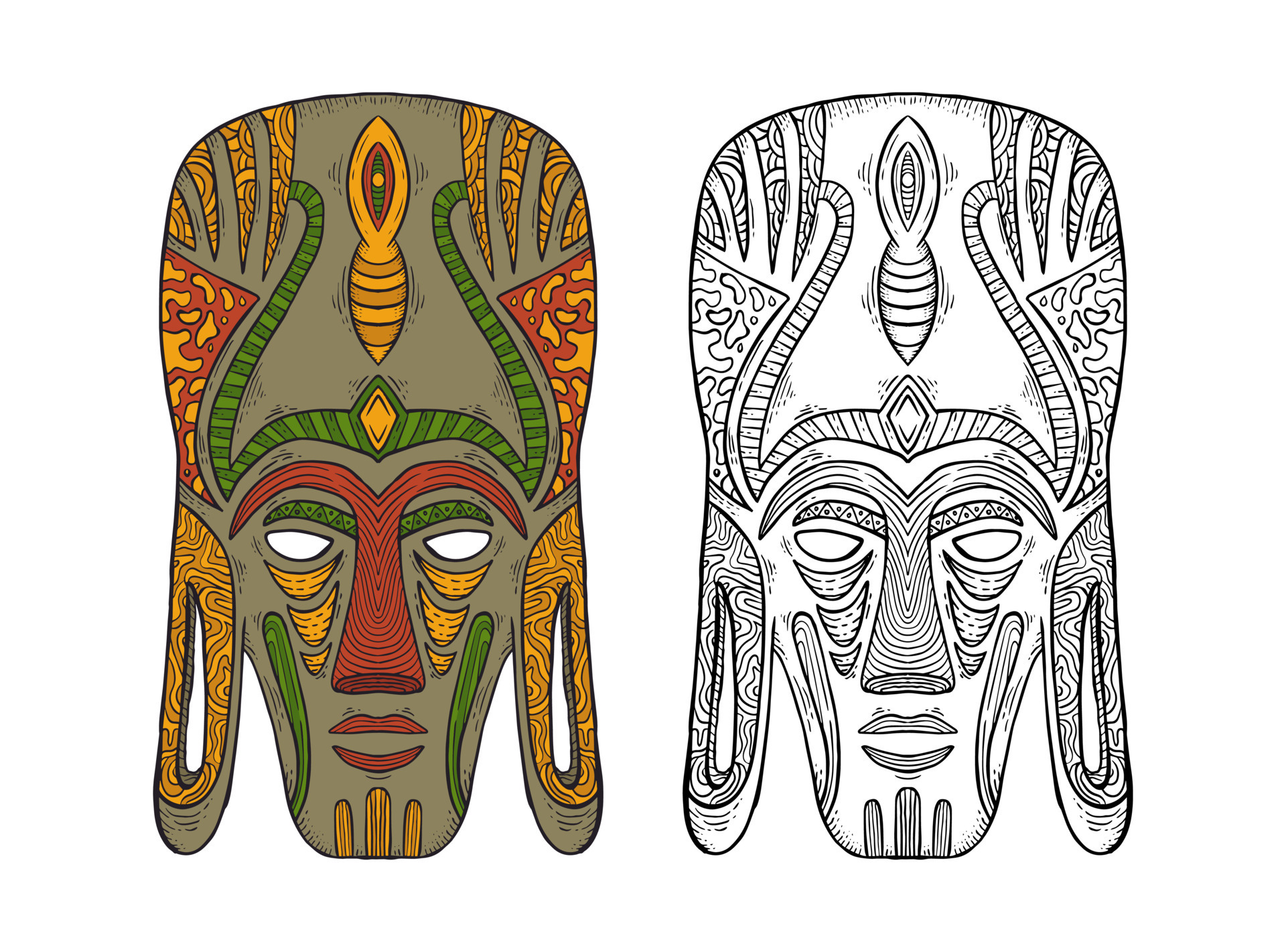 African Tribal Traditional Mask Vector Cartoon 13407834 Vector Art at