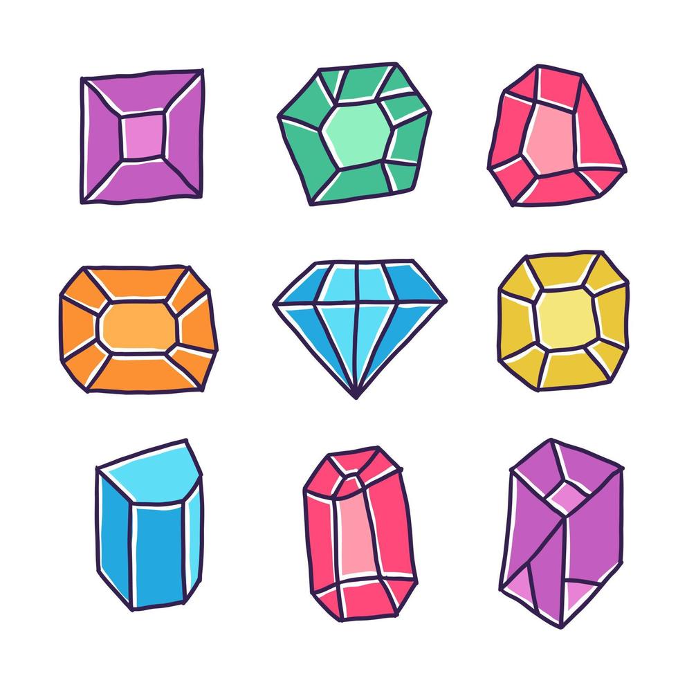 hand drawn diamond doodle set vector