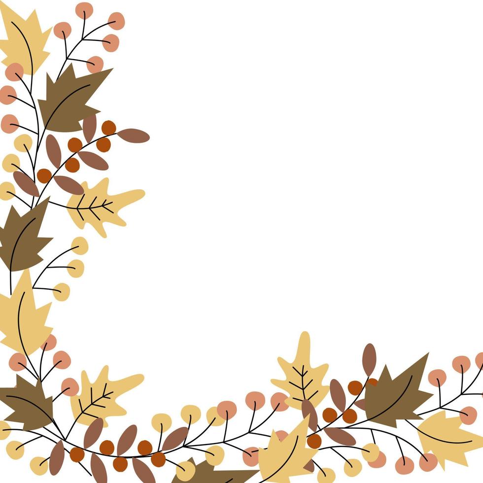 Corner frame border from autumn plants in trendy shades. Copyspace. Template for lettering vector