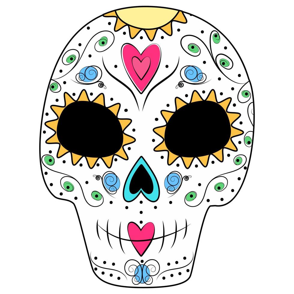 Day of the Dead. Dia de los muertos. Mexico. Sugar Skull on a transparent background. Sticker. Icon vector