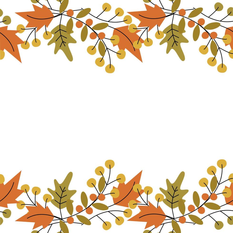Up and down frame border from autumn plants in trendy light hues. Copyspace. Template for lettering vector