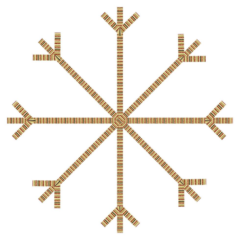 Abstract snowflake made by multicolored straight patterned lines in trendy shades. Icon. Isolate vector