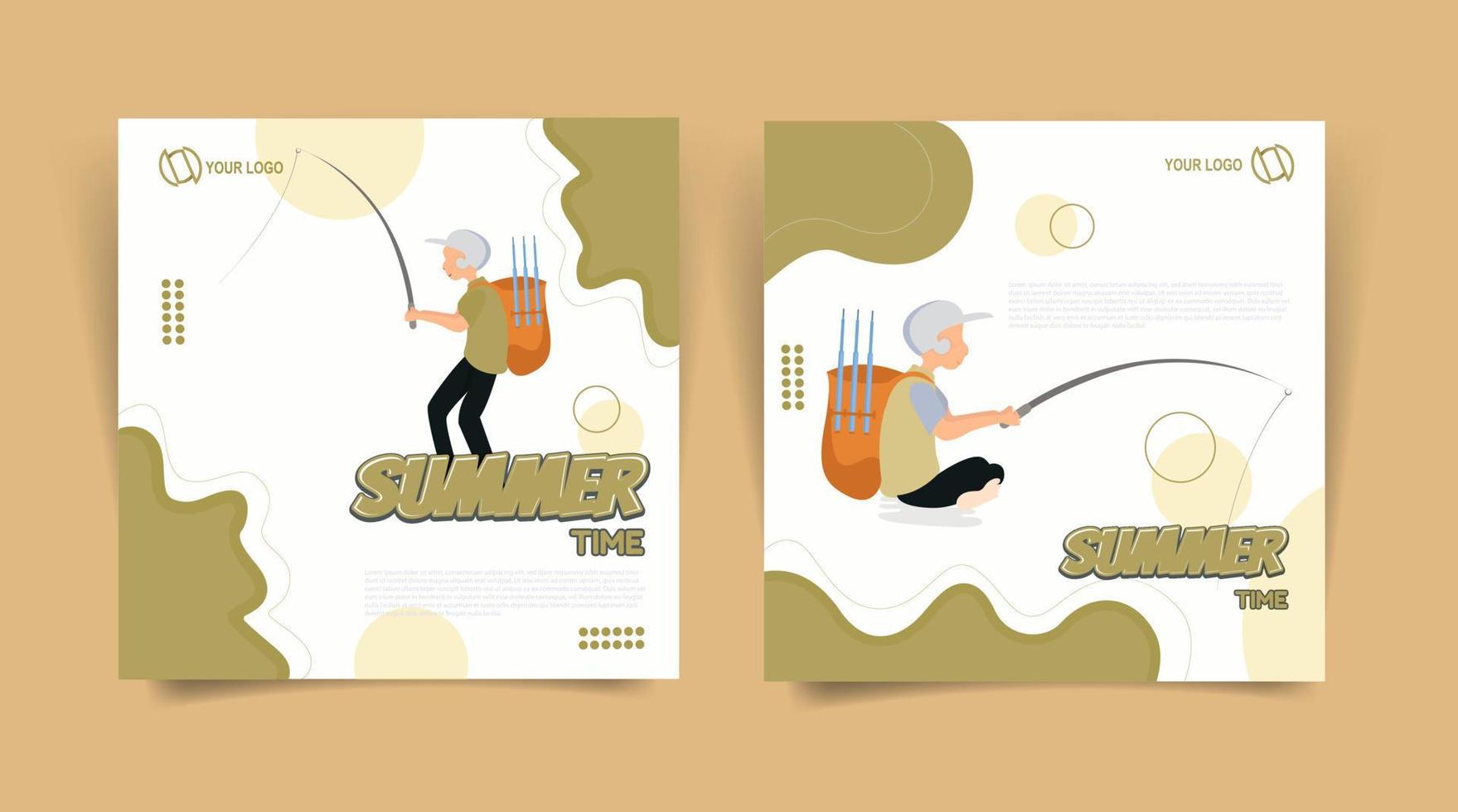 Social media post with fishing hobby with flat design vector