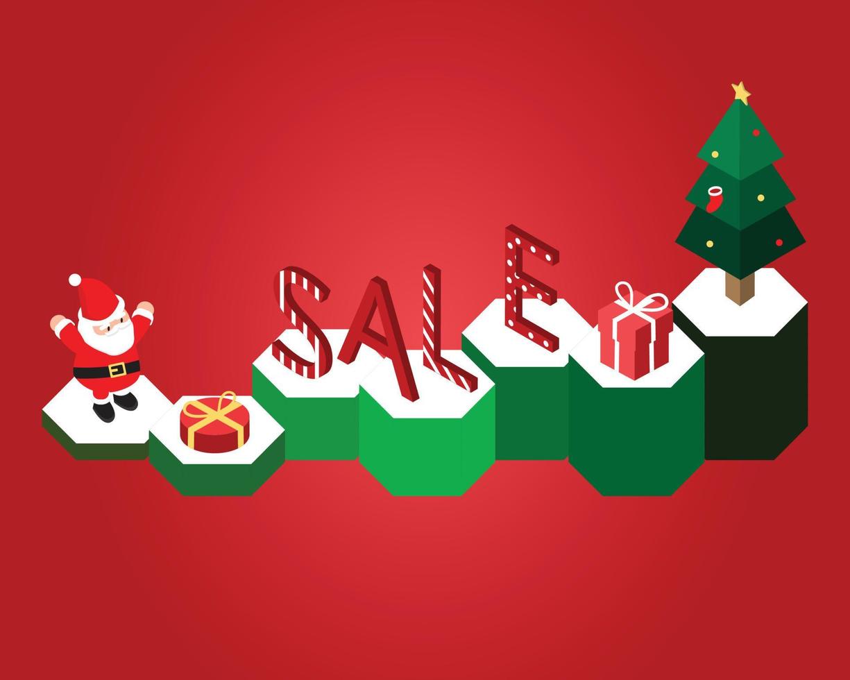 Christmas isometric discount sale banner template promotion for advertising with Santa Claus vector