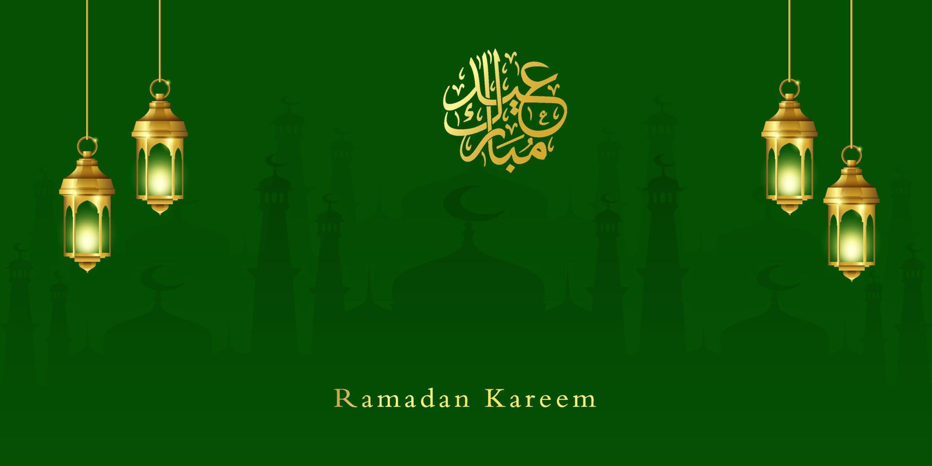 Islamic background or banner with hanging lanterns vector