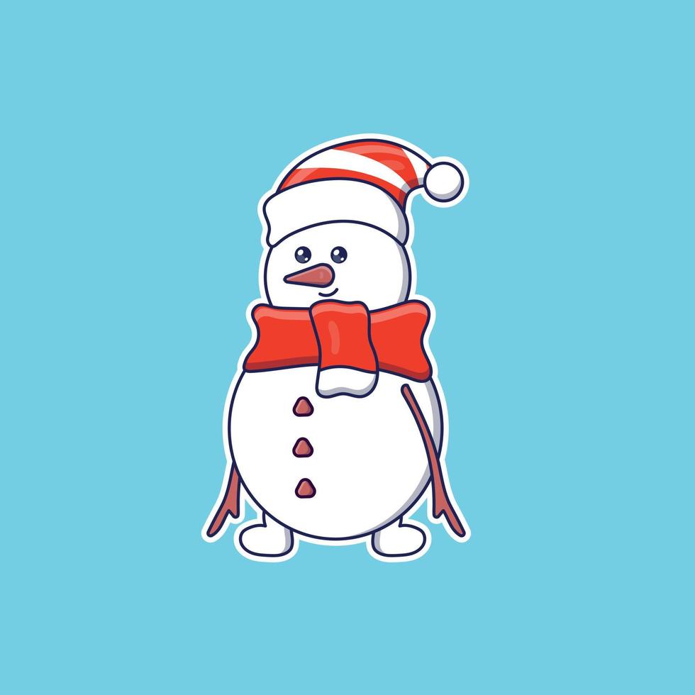 Cute cartoon snowman with hat and scarf in vector