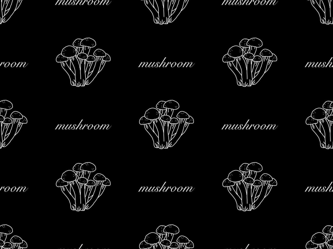 Mushroom cartoon character seamless pattern on black background vector