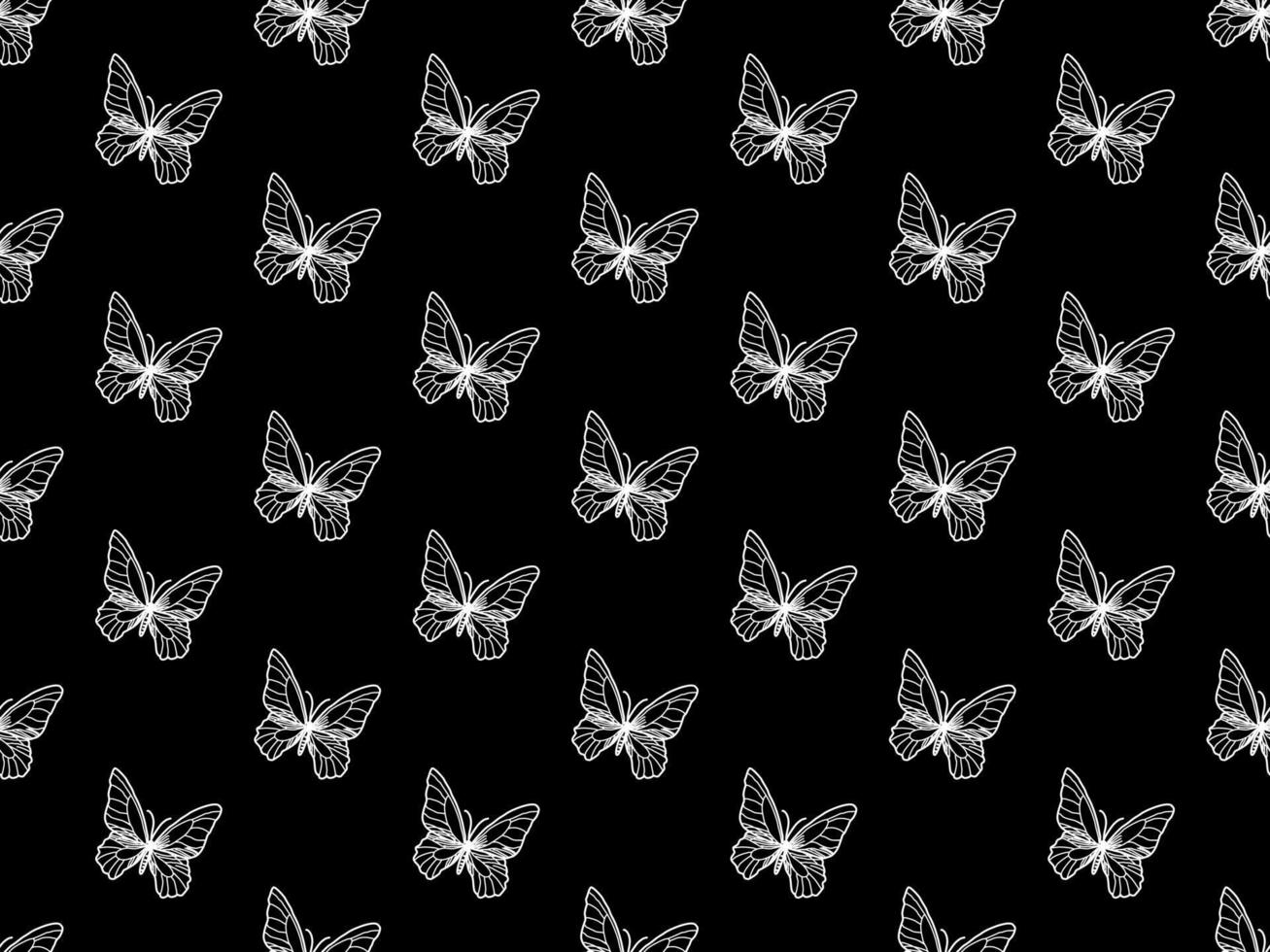 Butterfly cartoon character seamless pattern on black background vector
