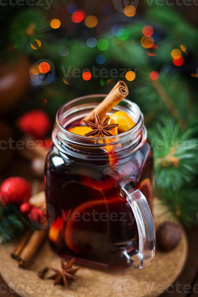 Christmas mulled wine and spices. Christmas background. photo