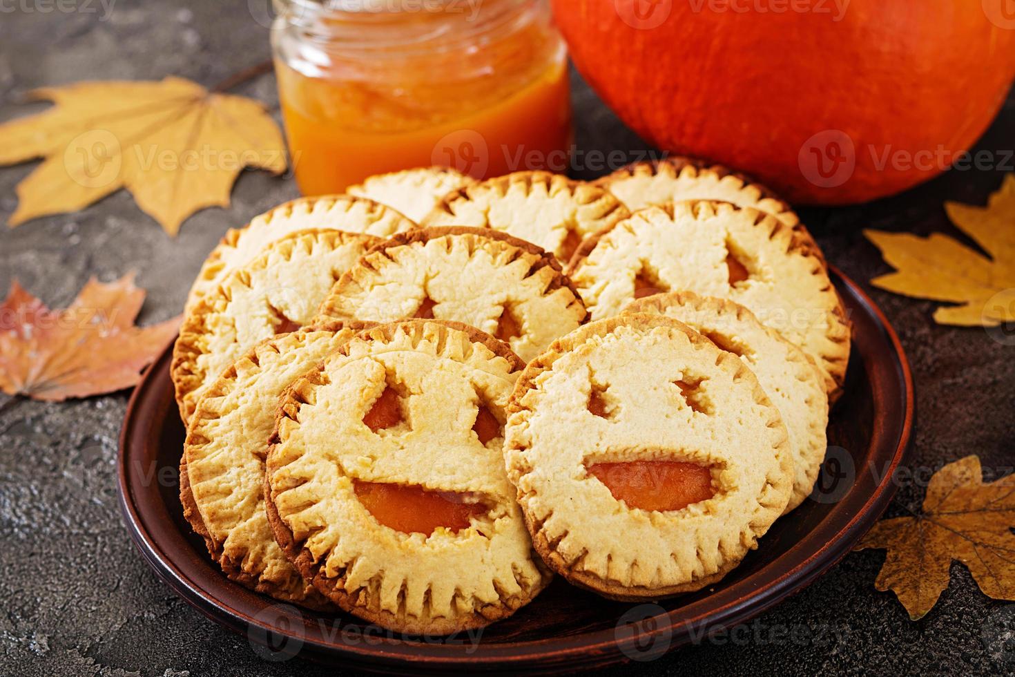 Homemade Cookies In The Form As Halloween Jack o lantern Pumpkins On homemade-cookies-in-the-form-as-halloween-jack-o-lantern-pumpkins-on