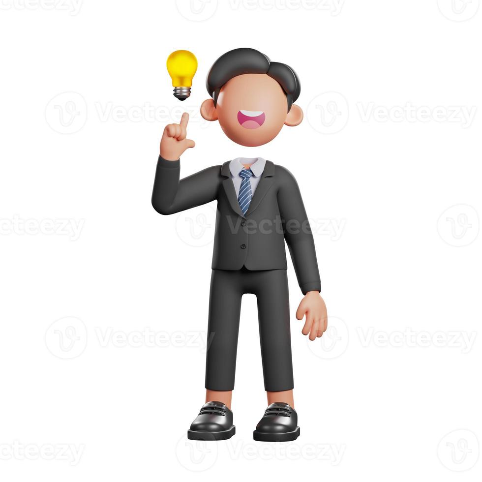 3d businessman gets an idea with a light bulb photo