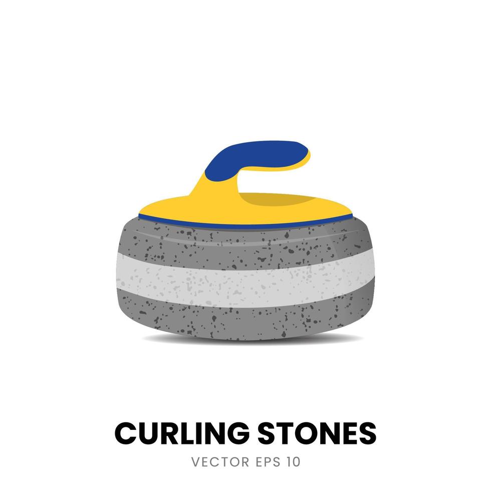 colección de elementos para el juego de piedras rizadoras de color amarillo y azul. pista de hielo deportiva, ilustración de icono de vector plano.