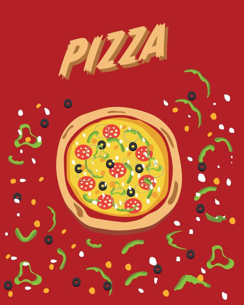 Colorful round tasty pizza from top view vector