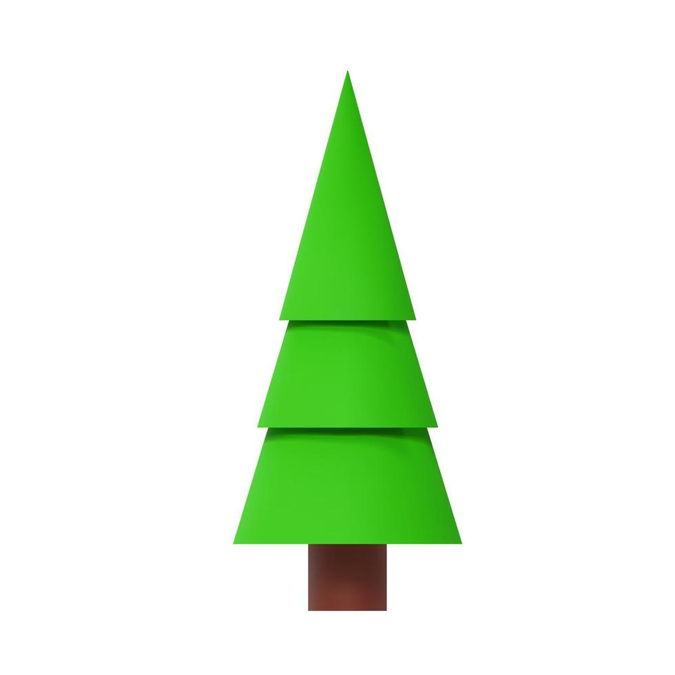 icono de abeto verde, pino y árbol de Navidad. elemento de objeto de vacaciones y camping aislado sobre fondo blanco. ilustración vectorial de procesamiento 3d vector