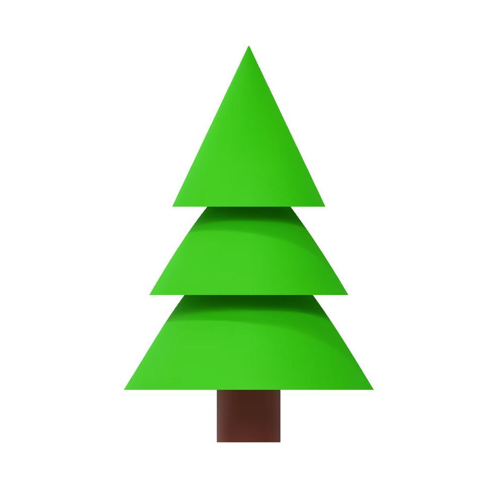 Green spruce, pine and Christmas tree icon. Holiday and camping object element isolated on white background. 3d render vector illustration