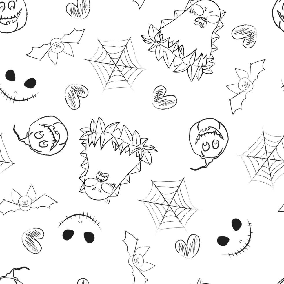 Festive halloween pattern with monsters, pumpkins and cobwebs. vector