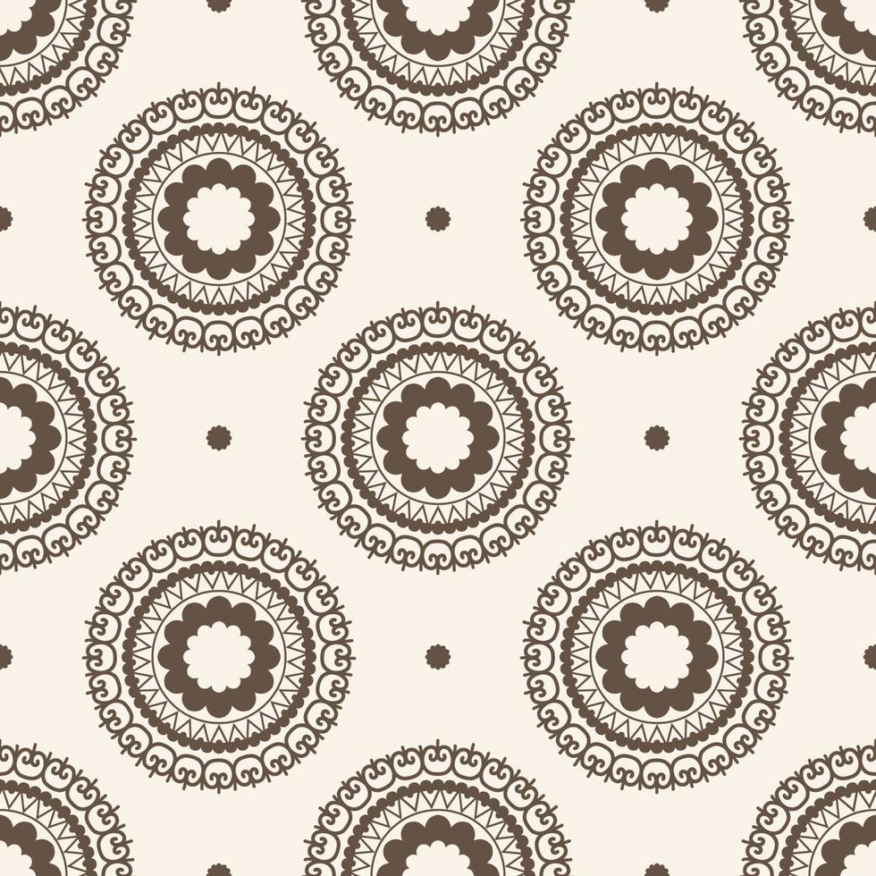 Geometric mandala pattern. Ethnic mandala floral geometric shape seamless white gold color pattern background. Ethnic persian carpet, rug, wallpaper for interior decoration elements. vector