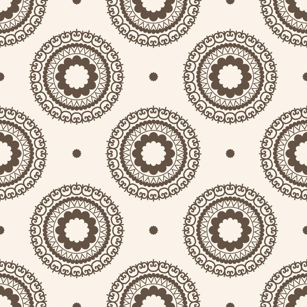 Geometric mandala pattern. Ethnic mandala floral geometric shape seamless white gold color pattern background. Ethnic persian carpet, rug, wallpaper for interior decoration elements. vector
