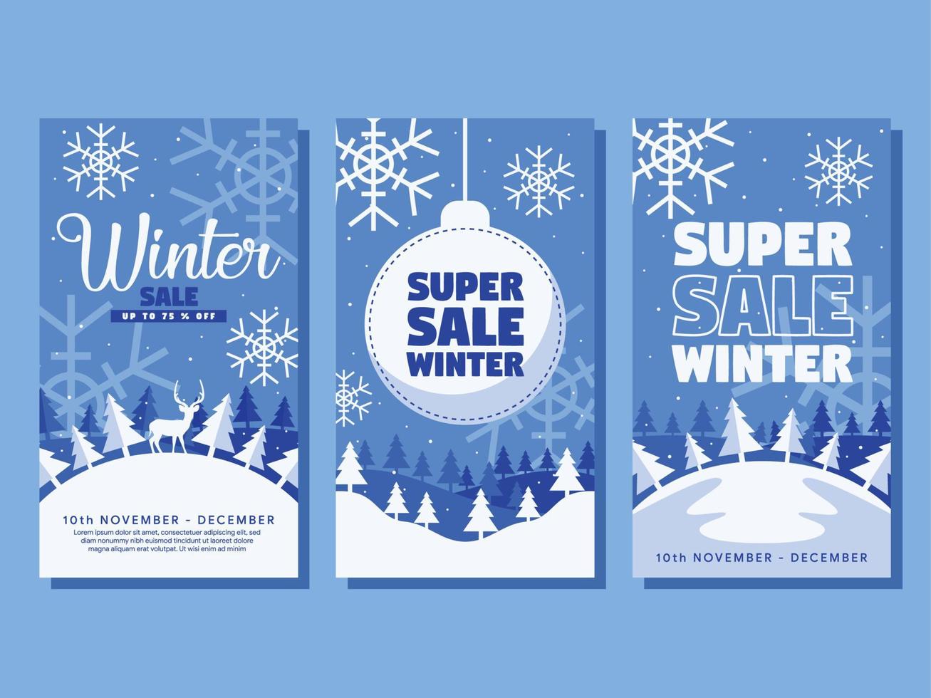 flat design winter sale vertical banner and instagram stories template vector