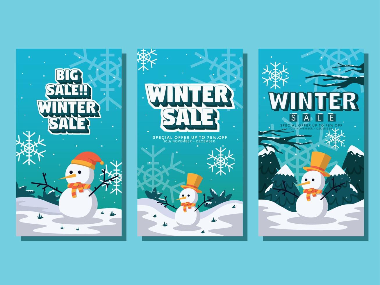 flat design winter sale vertical banner and instagram stories template vector