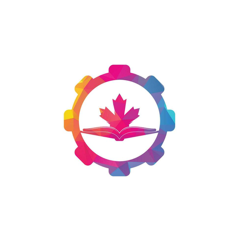 diseño de logotipo de concepto de forma de engranaje de educación canadiense. Estudia el diseño del logo de Canadá. diseño del logotipo del libro. libro de arce vector