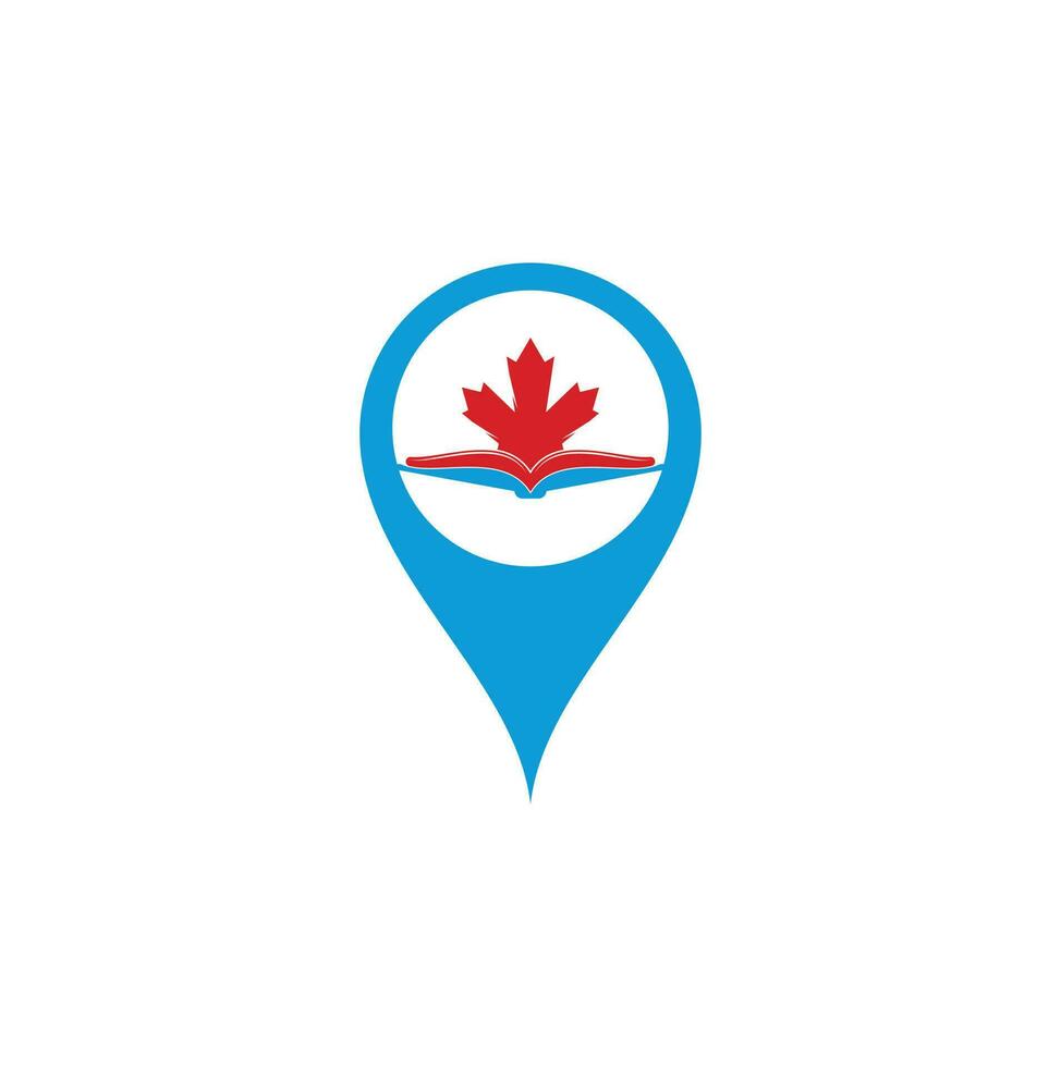 diseño de logotipo de concepto de forma de pin de mapa de educación canadiense. Estudia el diseño del logo de Canadá. diseño del logotipo del libro. libro de arce vector