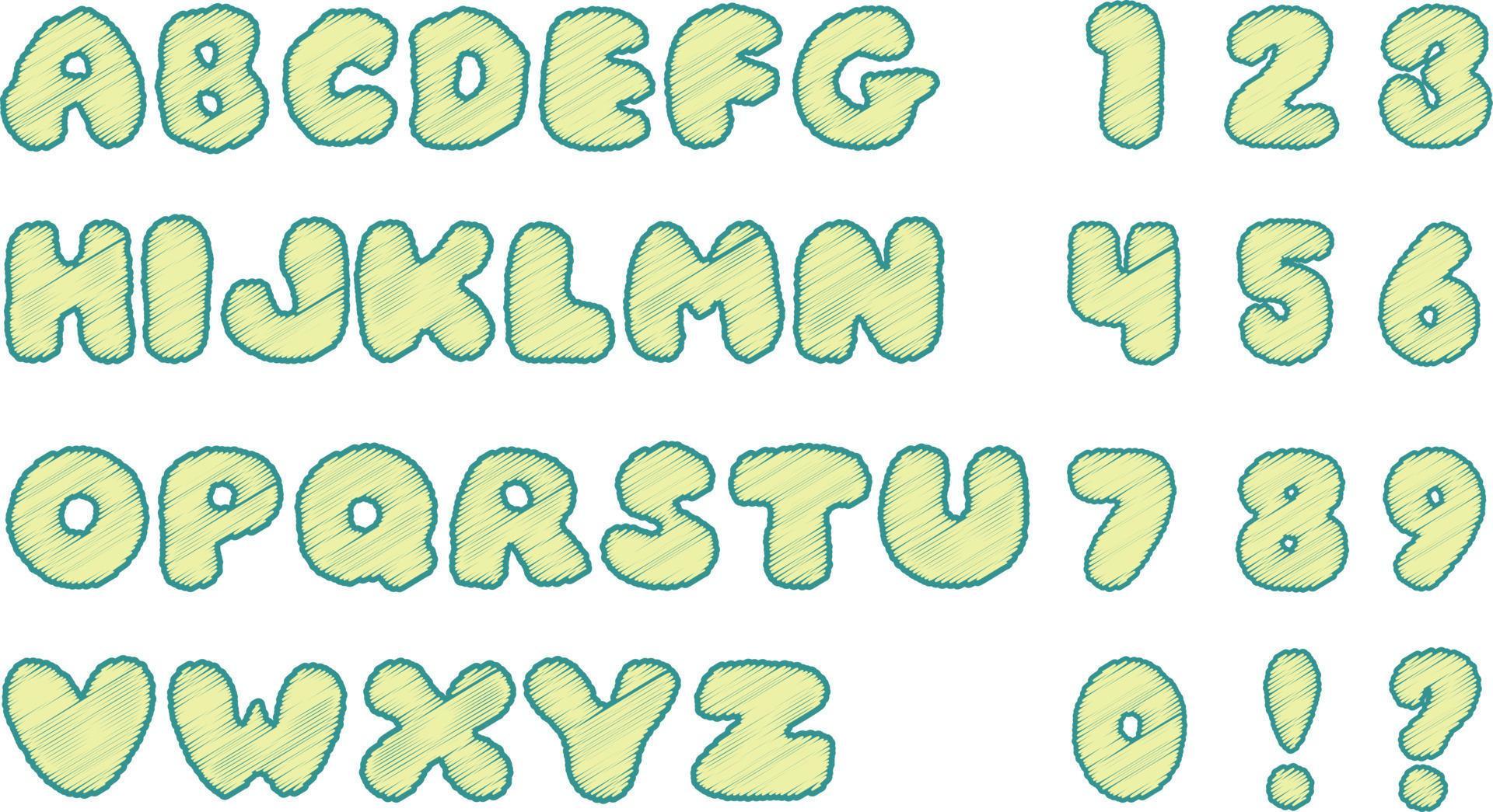 Doodle Sketch Alphabet and Number Design Set. 13410468 Vector Art at