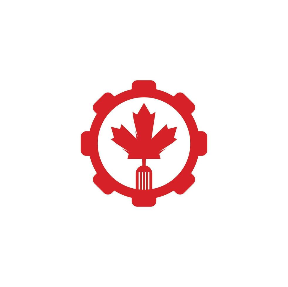 Canadian food gear shape concept logo concept design. Canadian food restaurant logo concept. Maple leaf and fork icon vector