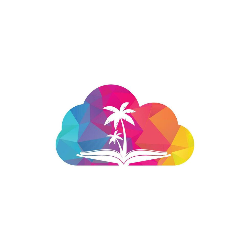 Book and palm tree cloud shape concept logo design template. Book with palm tree logo design symbol vector template