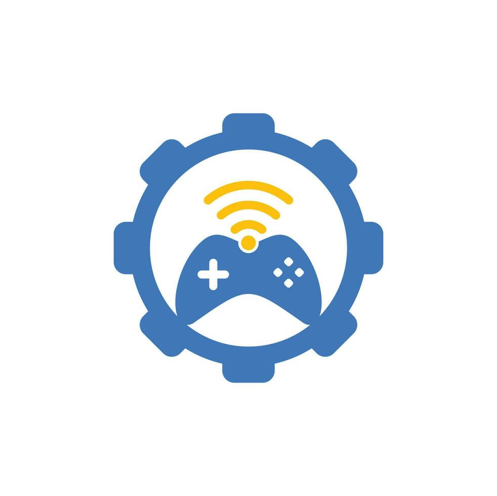 Game wifi gear shape concept logo design template vector. joystick and wifi logo combination. Gamepad and signal symbol or icon vector