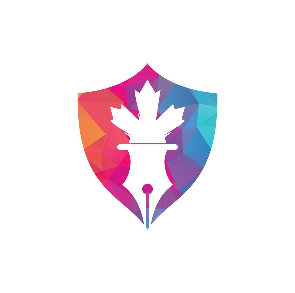Pen and red maple leaf logo vector. Education Logo. Institutional and educational vector logo design