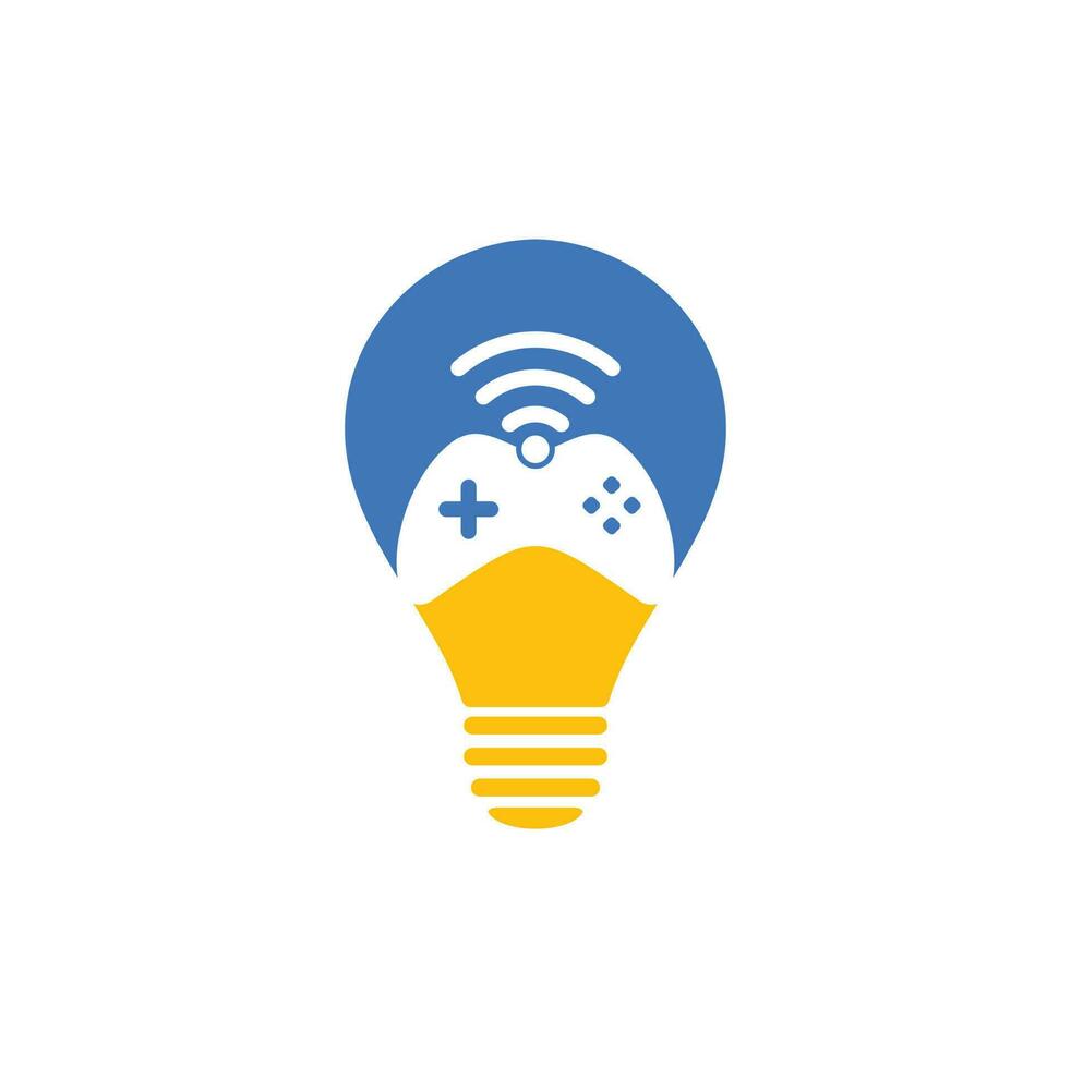 Game wifi bulb shape concept logo design template vector. joystick and wifi logo combination. Gamepad and signal symbol or icon vector