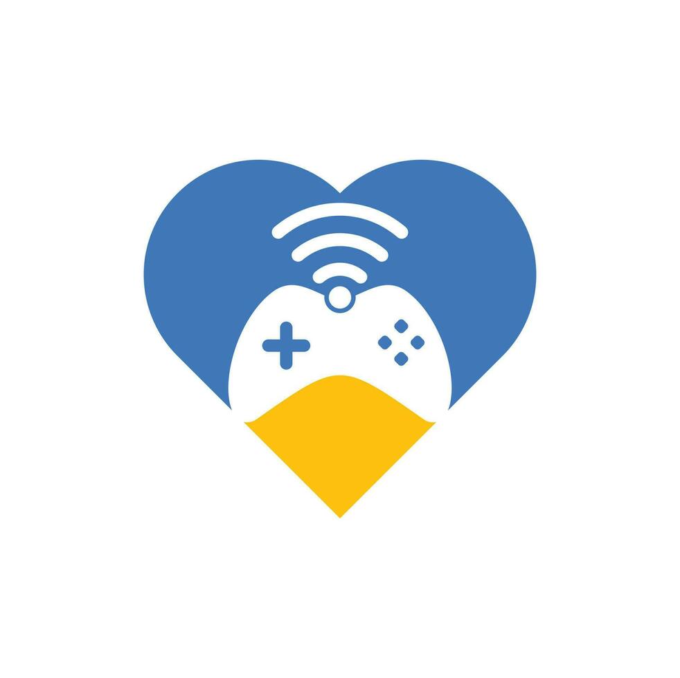 Game wifi heart shape concept logo design template vector. joystick and wifi logo combination. Gamepad and signal symbol or icon vector