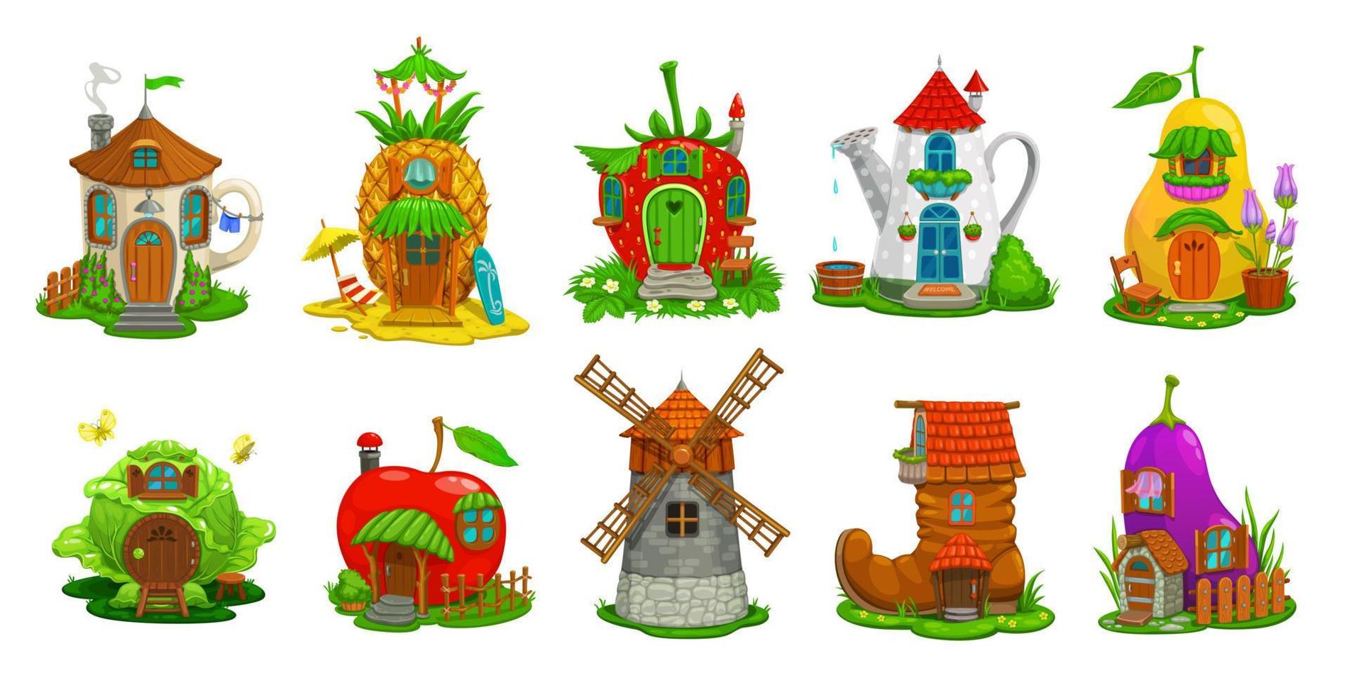 Fairytale dwellings, fantasy buildings of gnome vector