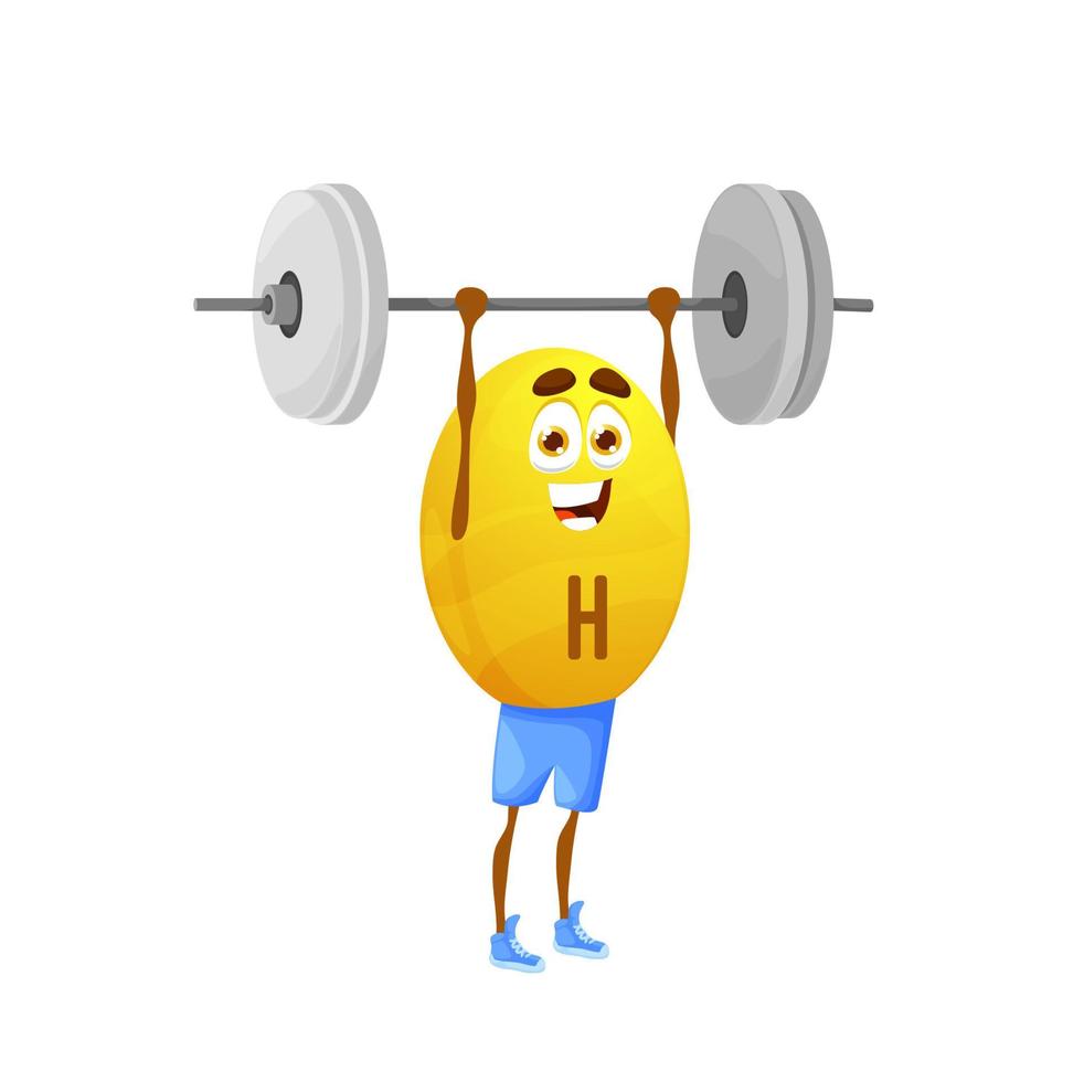 Cartoon vitamin H athlete character with barbell vector