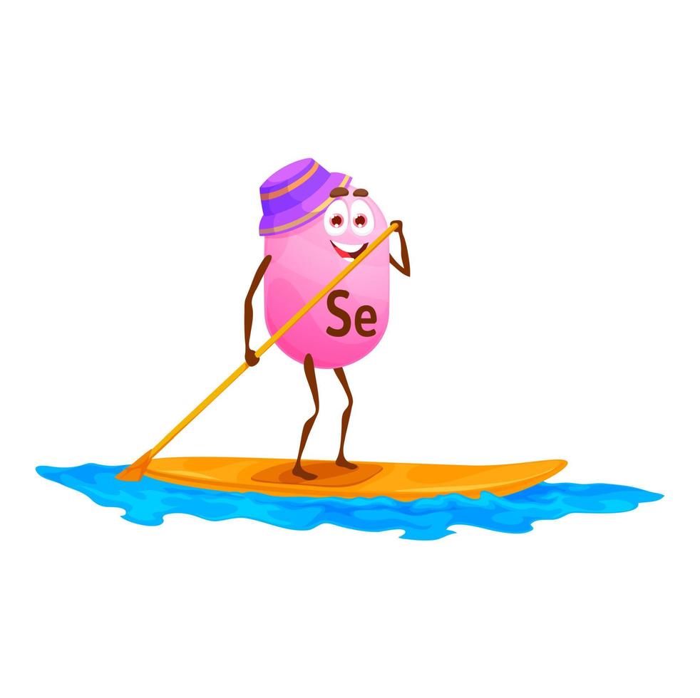 Cartoon selenium micronutrient on sup board, Se vector