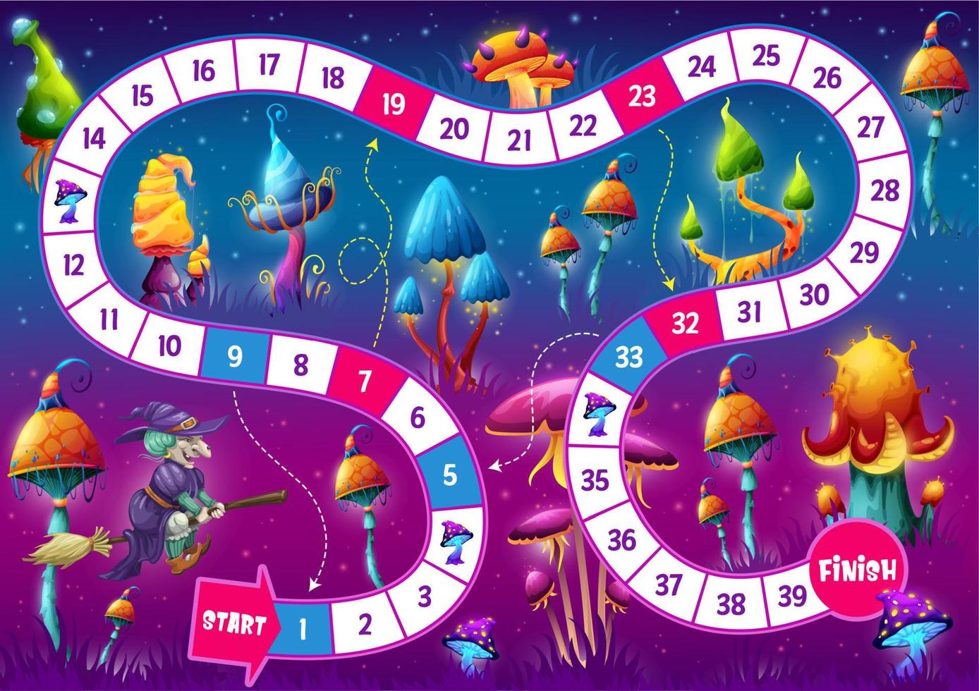 Kids board step game with fantasy magic mushrooms vector